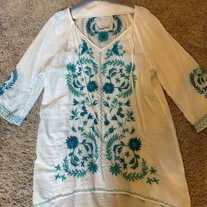 Johnny Was white embroidered top.